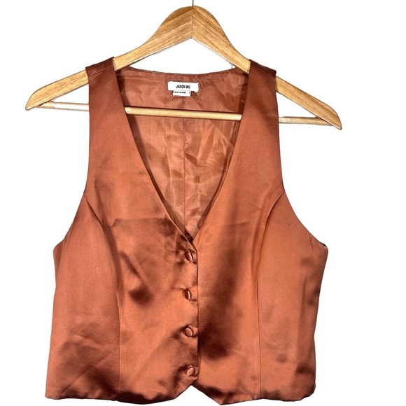 NWOT Jason Wu Rust/Burnt Orange Button Down V Neck  Satin Vest Size Large - Picture 3 of 6